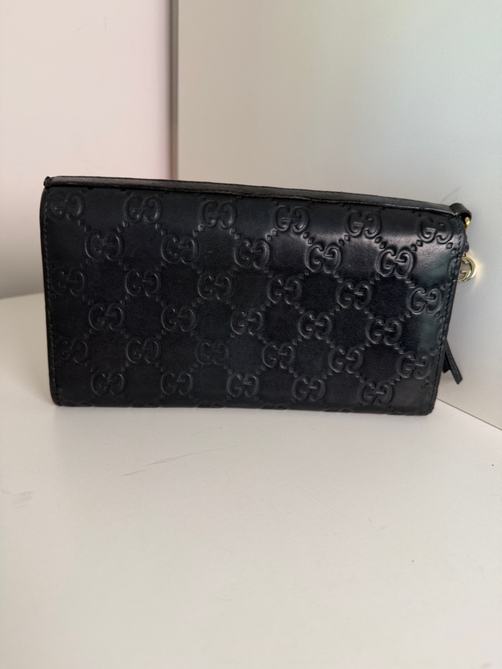 Gucci Black Guccissima Leather Continental Wallet with unbranded Gold Chain - Picture 6 of 10